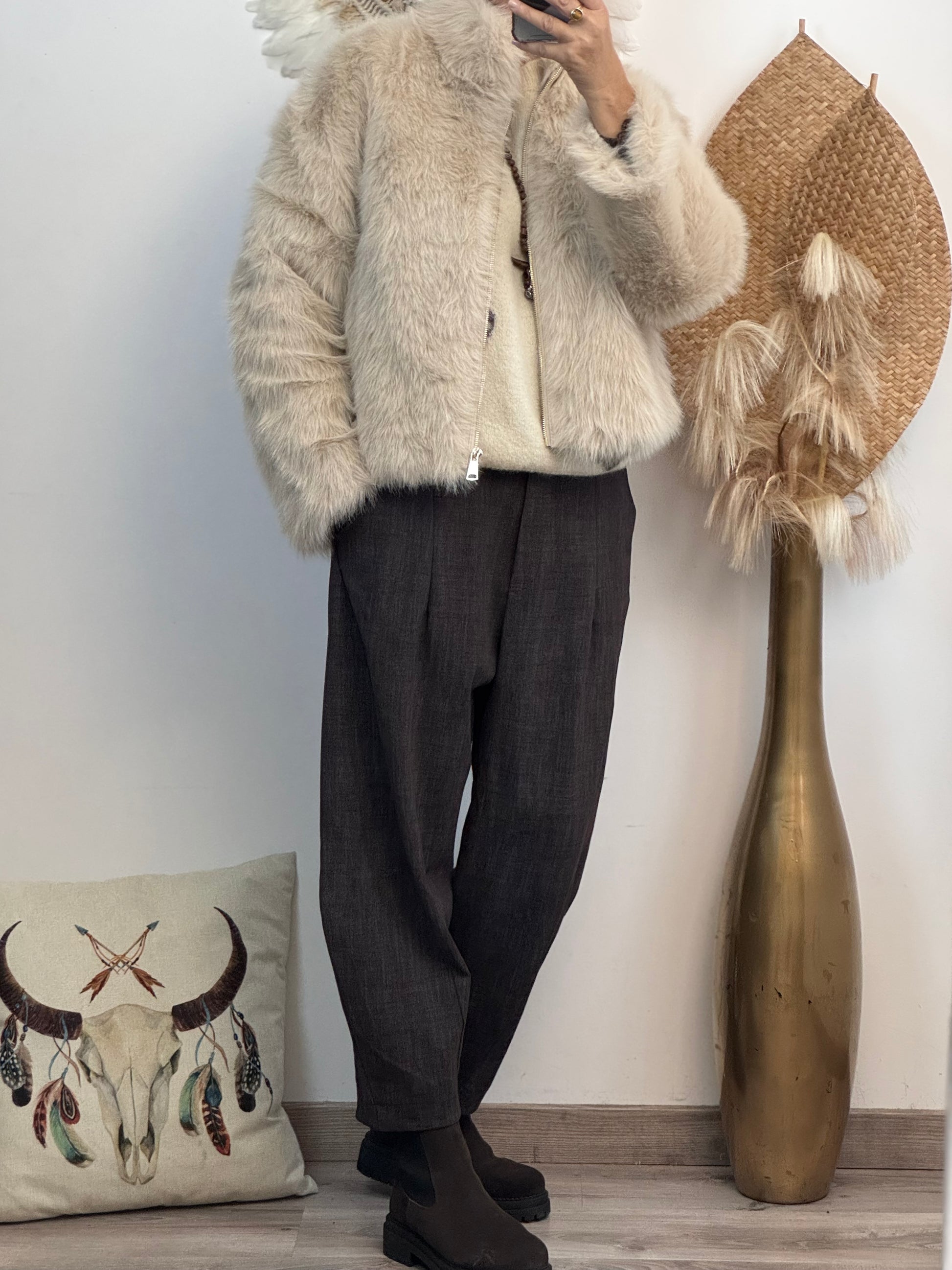 Blouson fausse fourrure beige