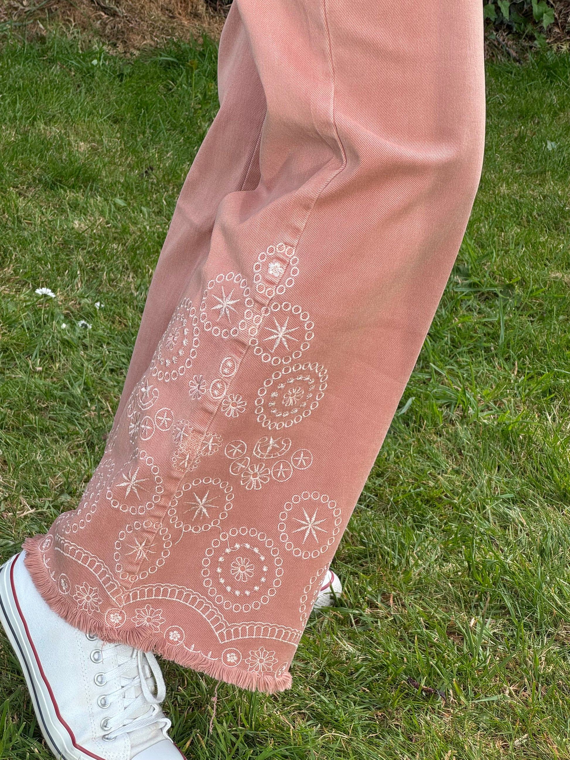 Jean Wide leg bridé rose poudré