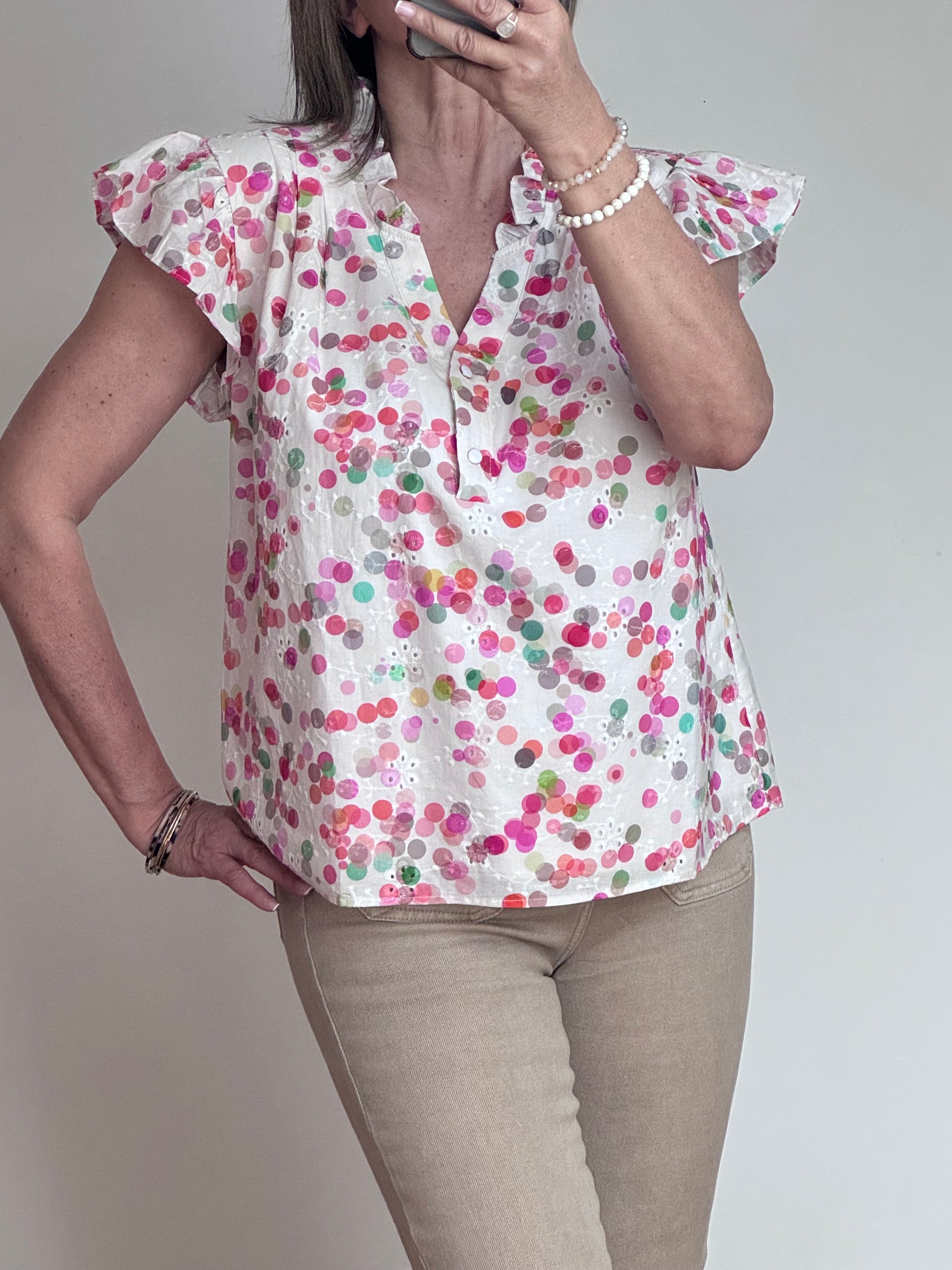 Blouse brodée bulles multicolores