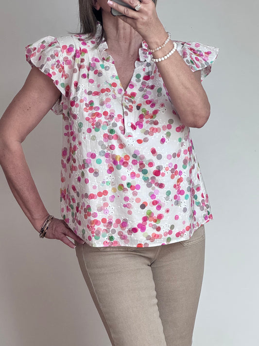 Blouse brodée bulles multicolores