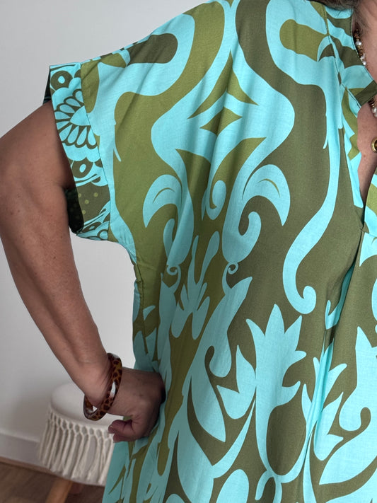 Robe Elisa kaki/turquoise