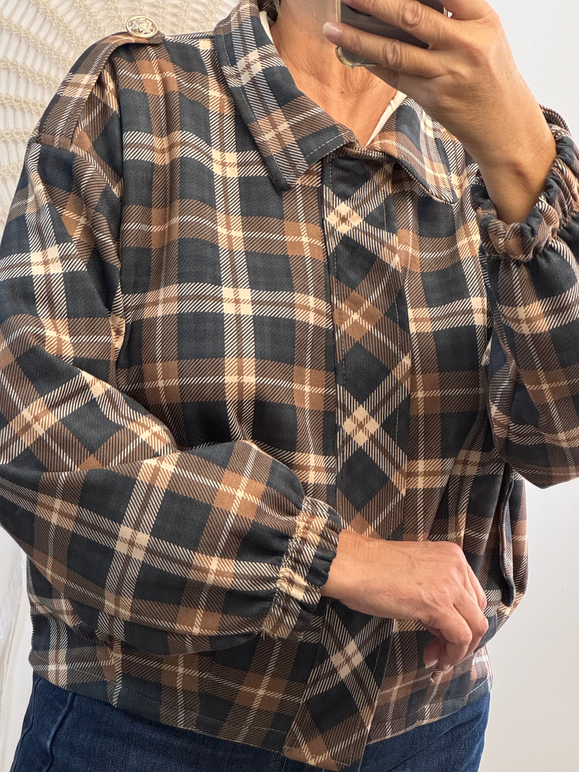 Blouson loose carreaux bleus