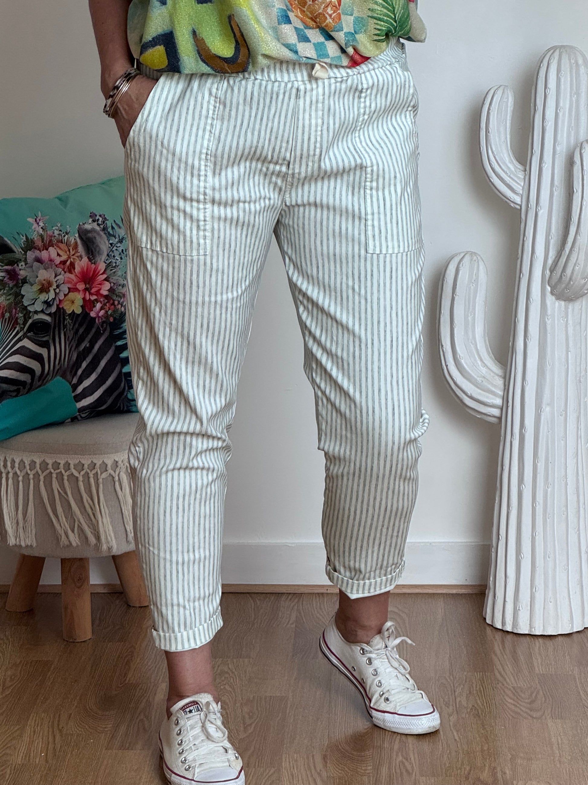 Pantalon confort rayures kaki
