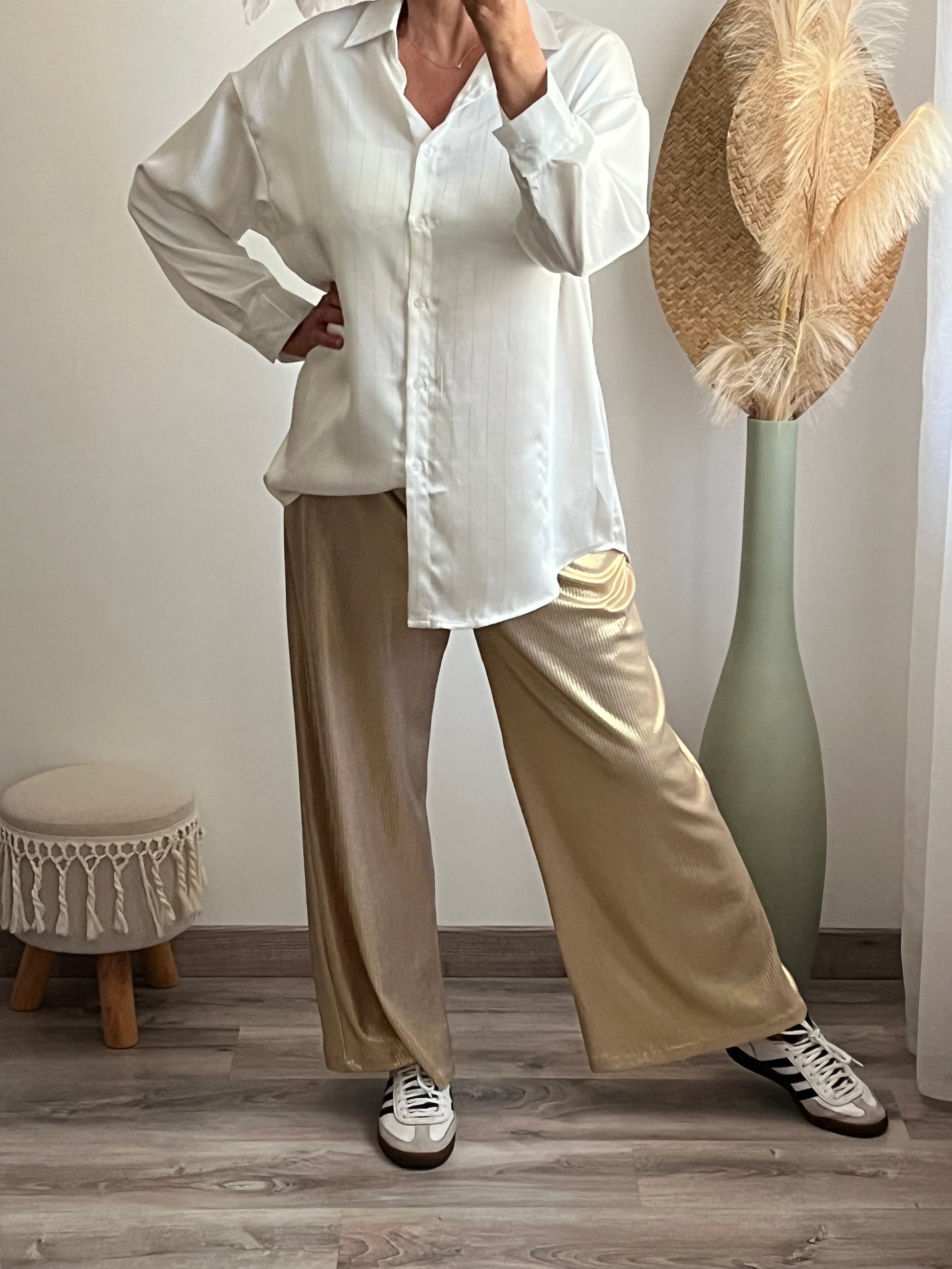 Chemise oversize longue blanche liseret brillant ✨