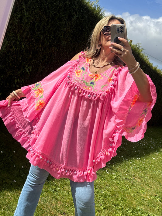 Blouse bohème rose