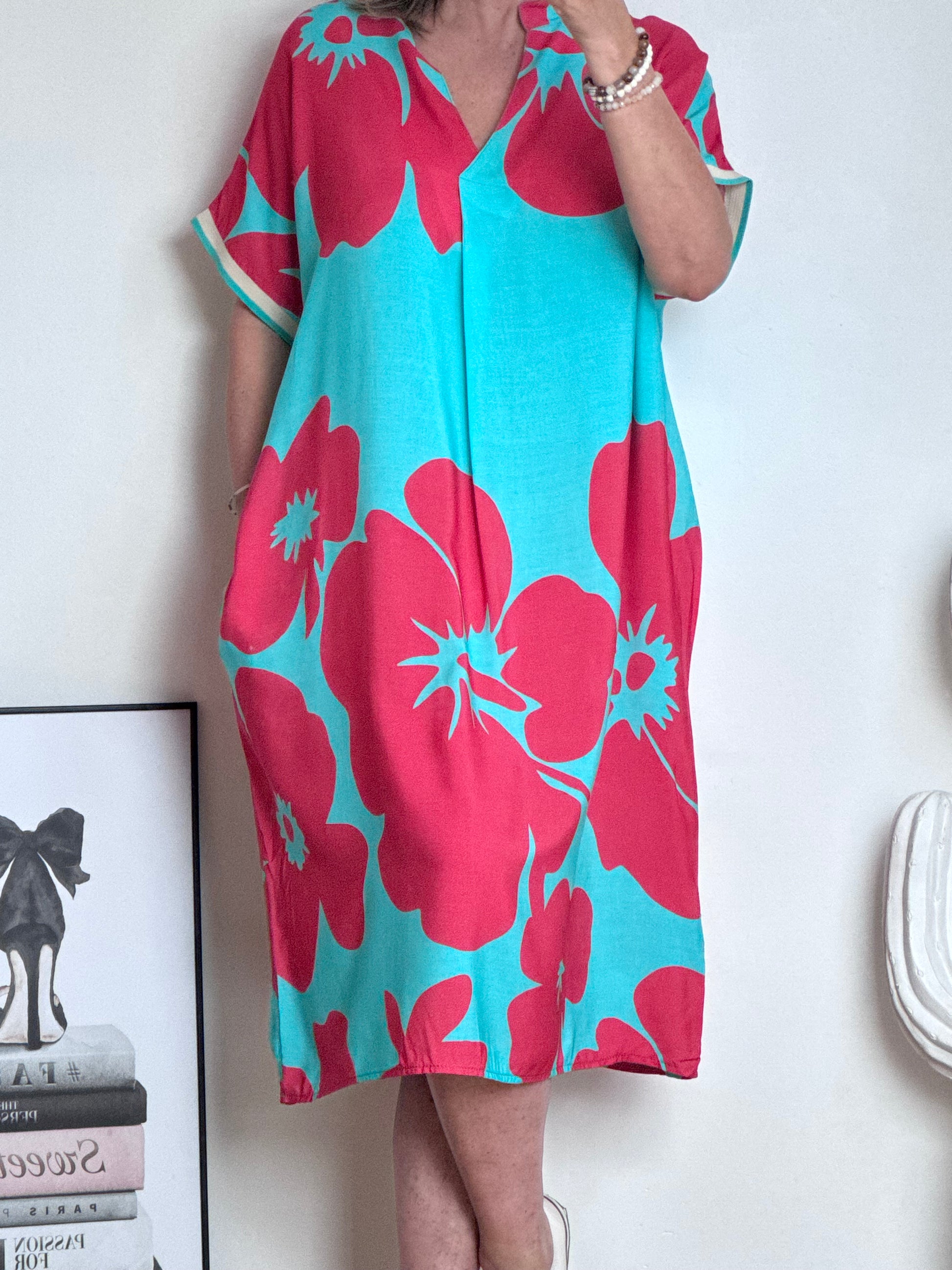 Robe florale turquoise /rouge TU 40/48