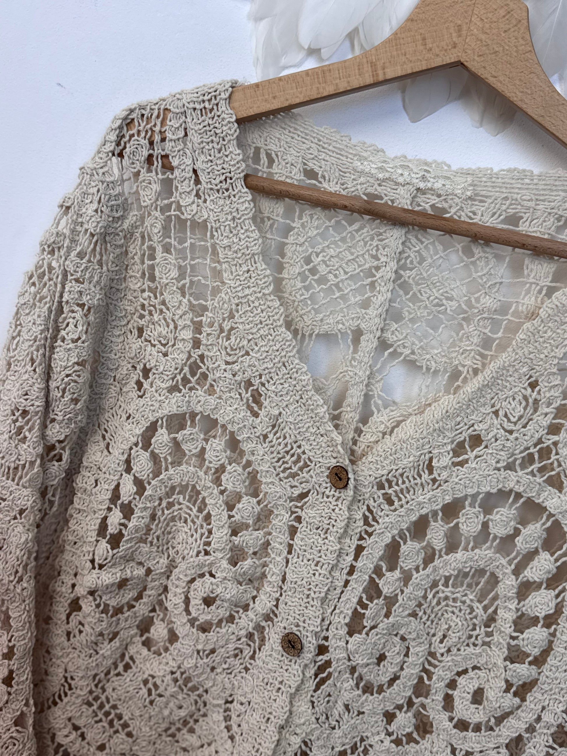 Gilet long crochet beige TU 38/44
