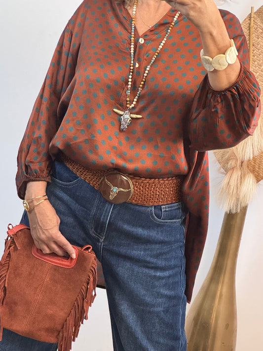 Blouse pois brique