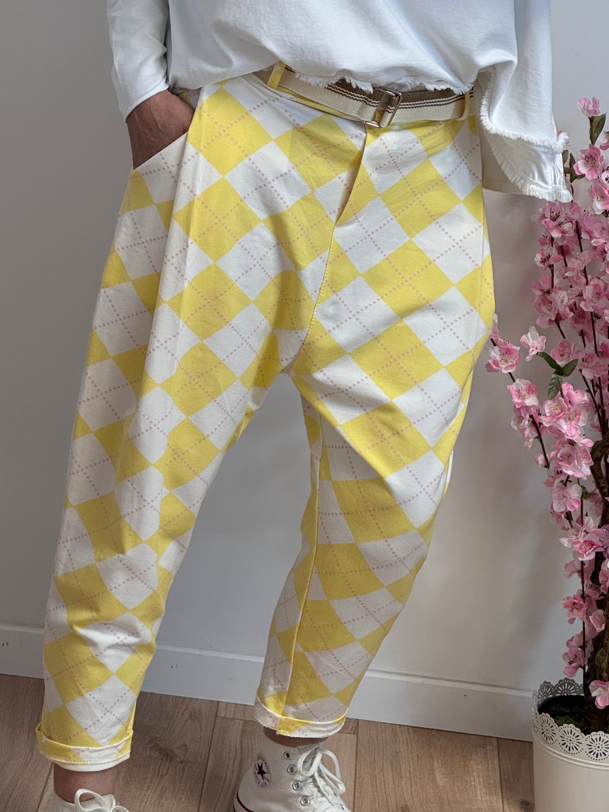 Pantalon jog sarouel jacquard jaune