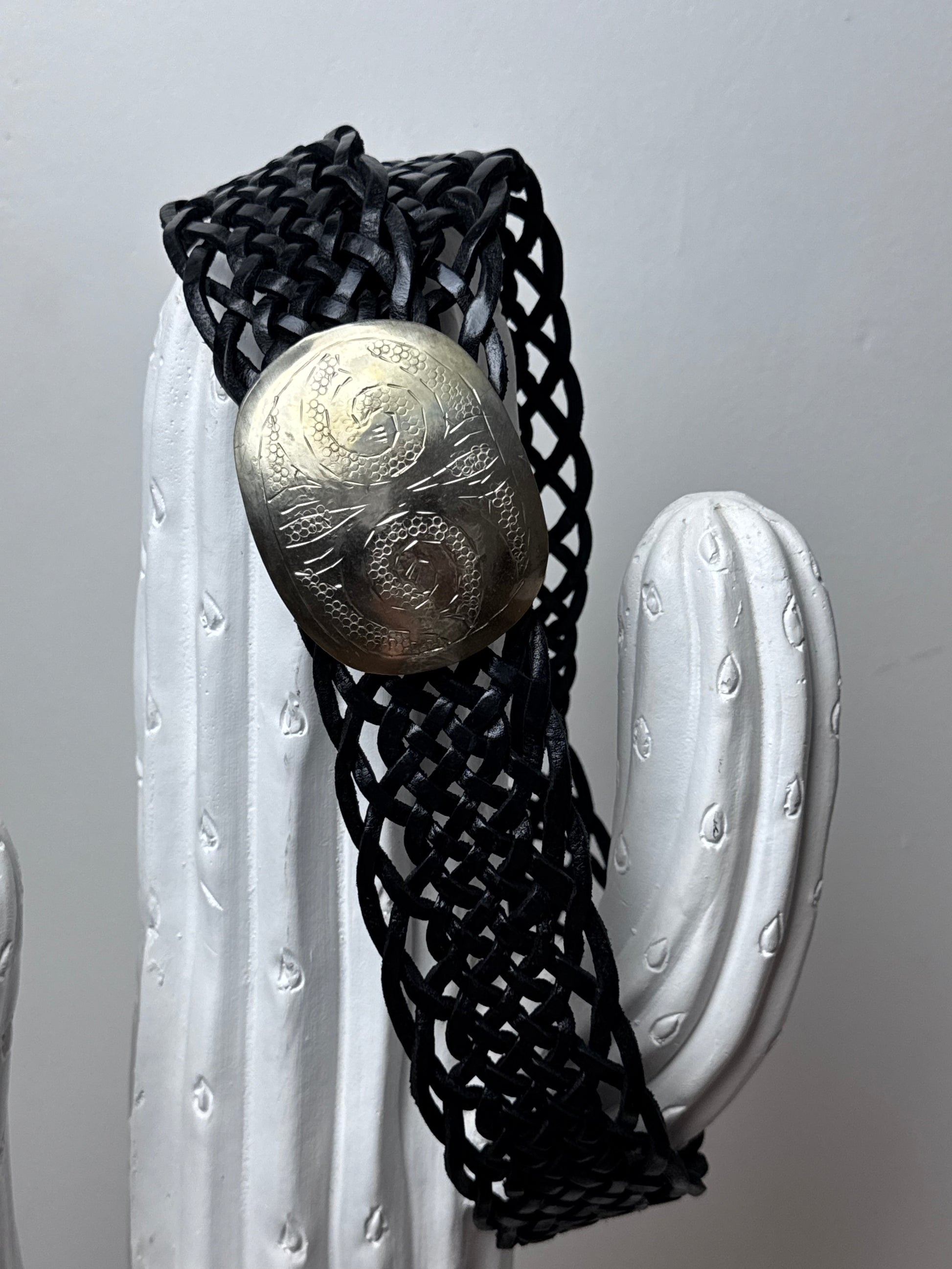Ceinture cuir tressée noire