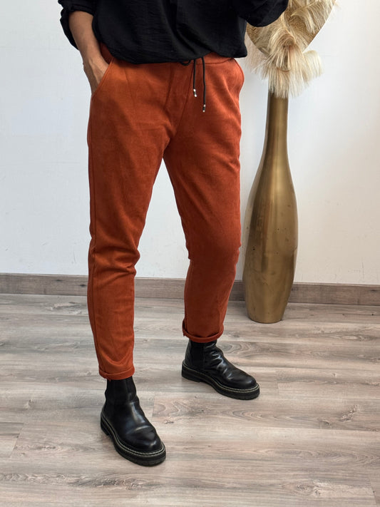 Pantalon suédine brique