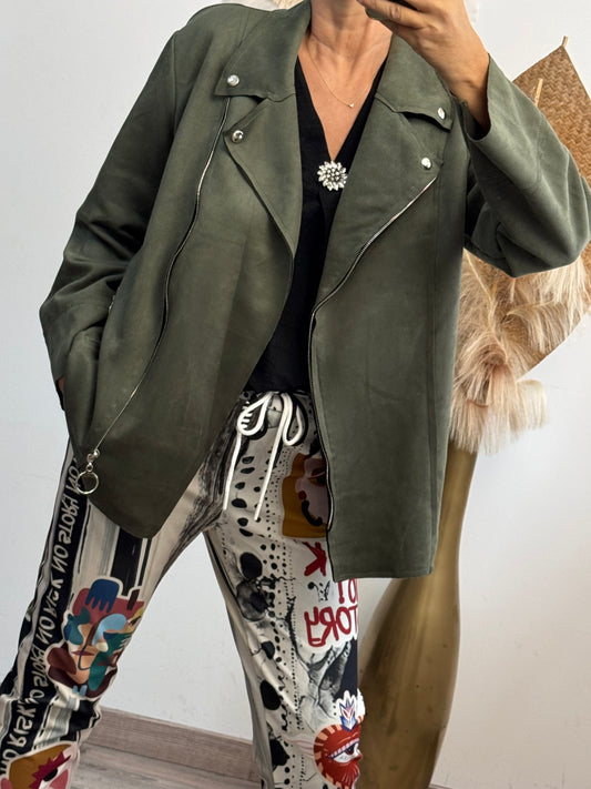 Blouson perfecto suédine kaki TU 46/52
