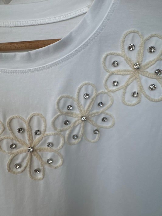 Teeshirt blanc broderie fleurs