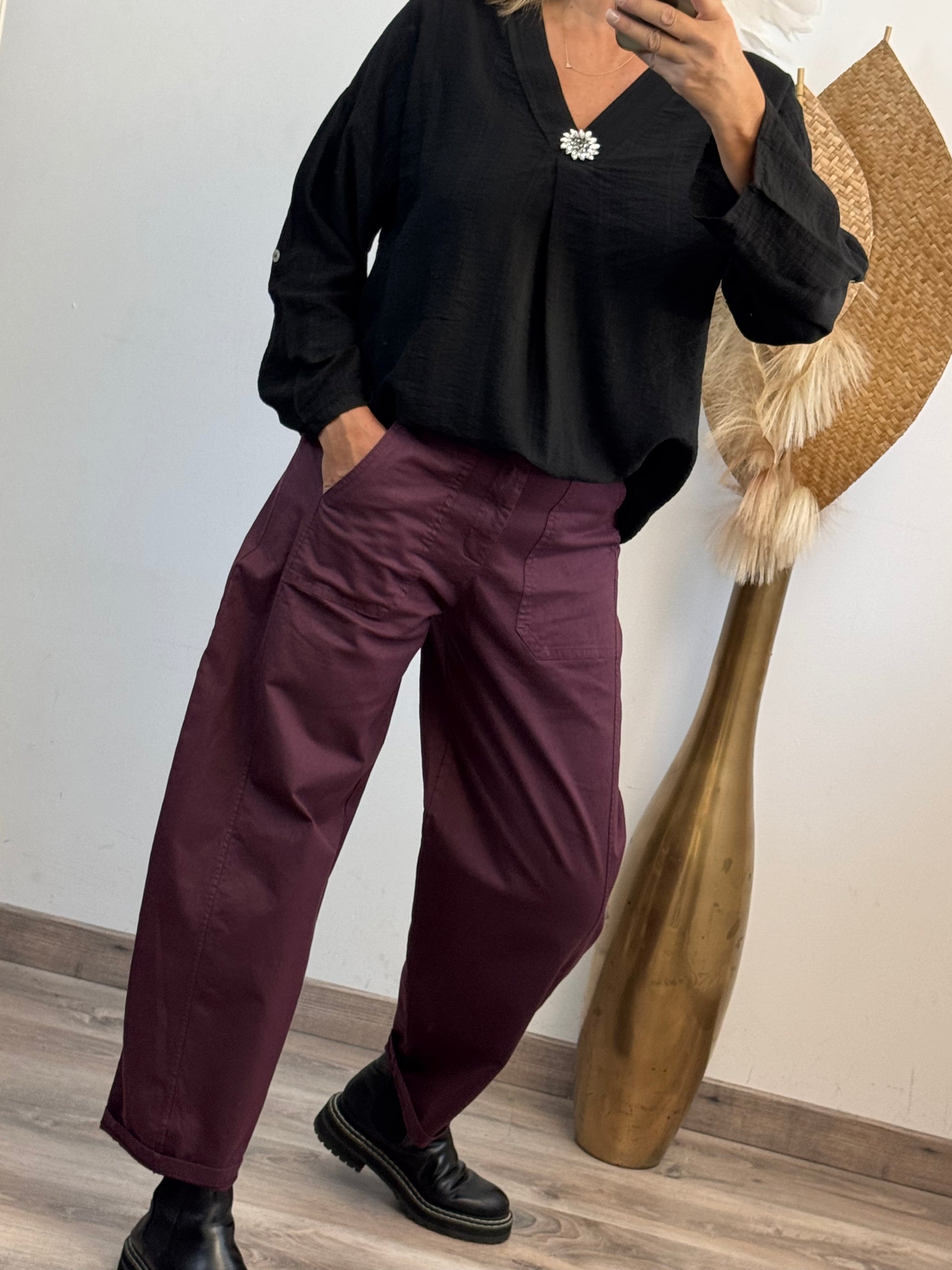 Pantalon barrel lie de vin