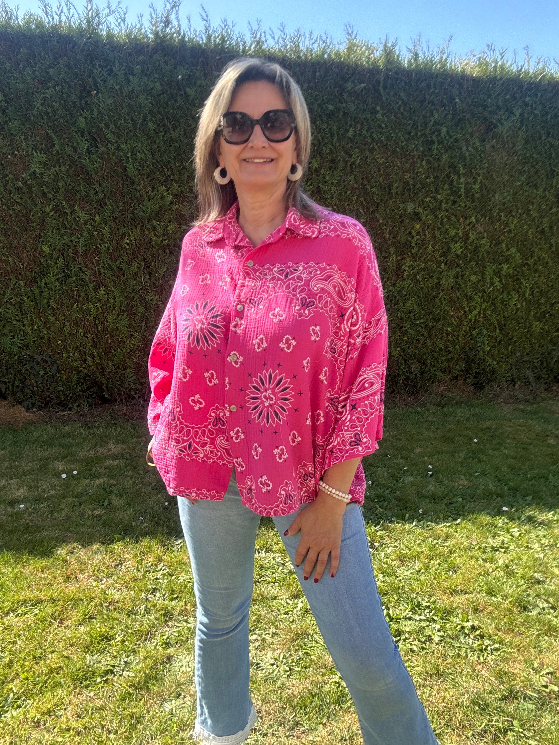 Chemise oversize bandana fuchsia