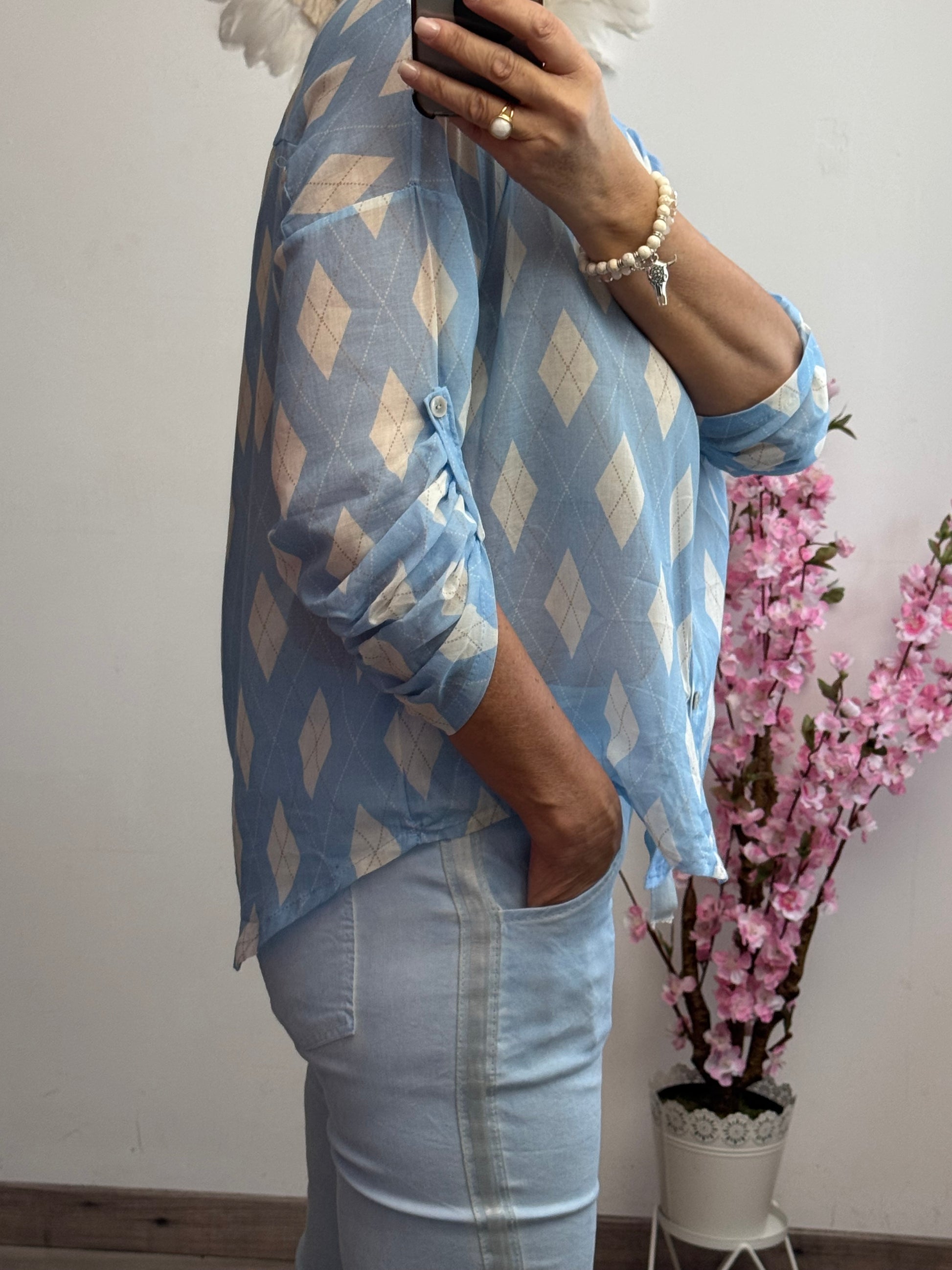 Chemise voile de coton jacquard bleu 36/42