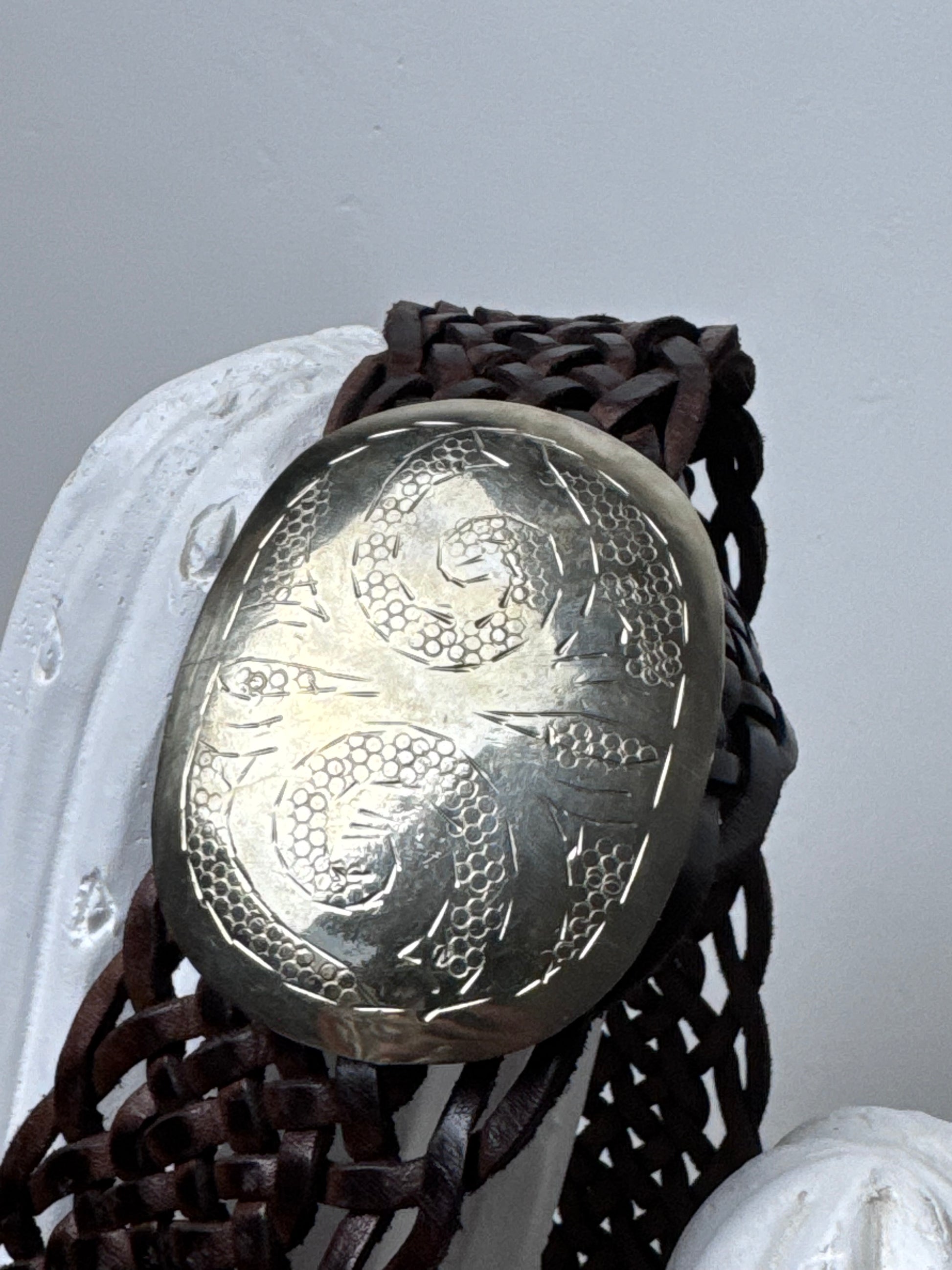 Ceinture cuir tressé marron foncé
