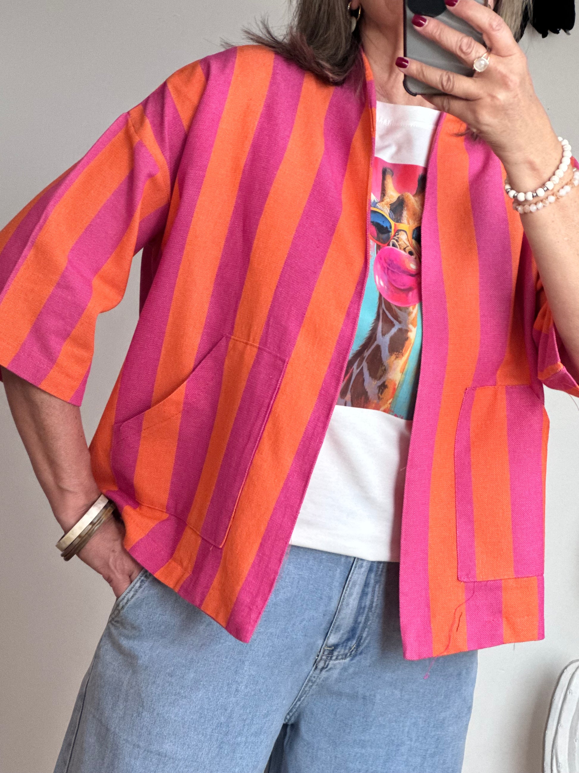 Veste kimono orange et rose