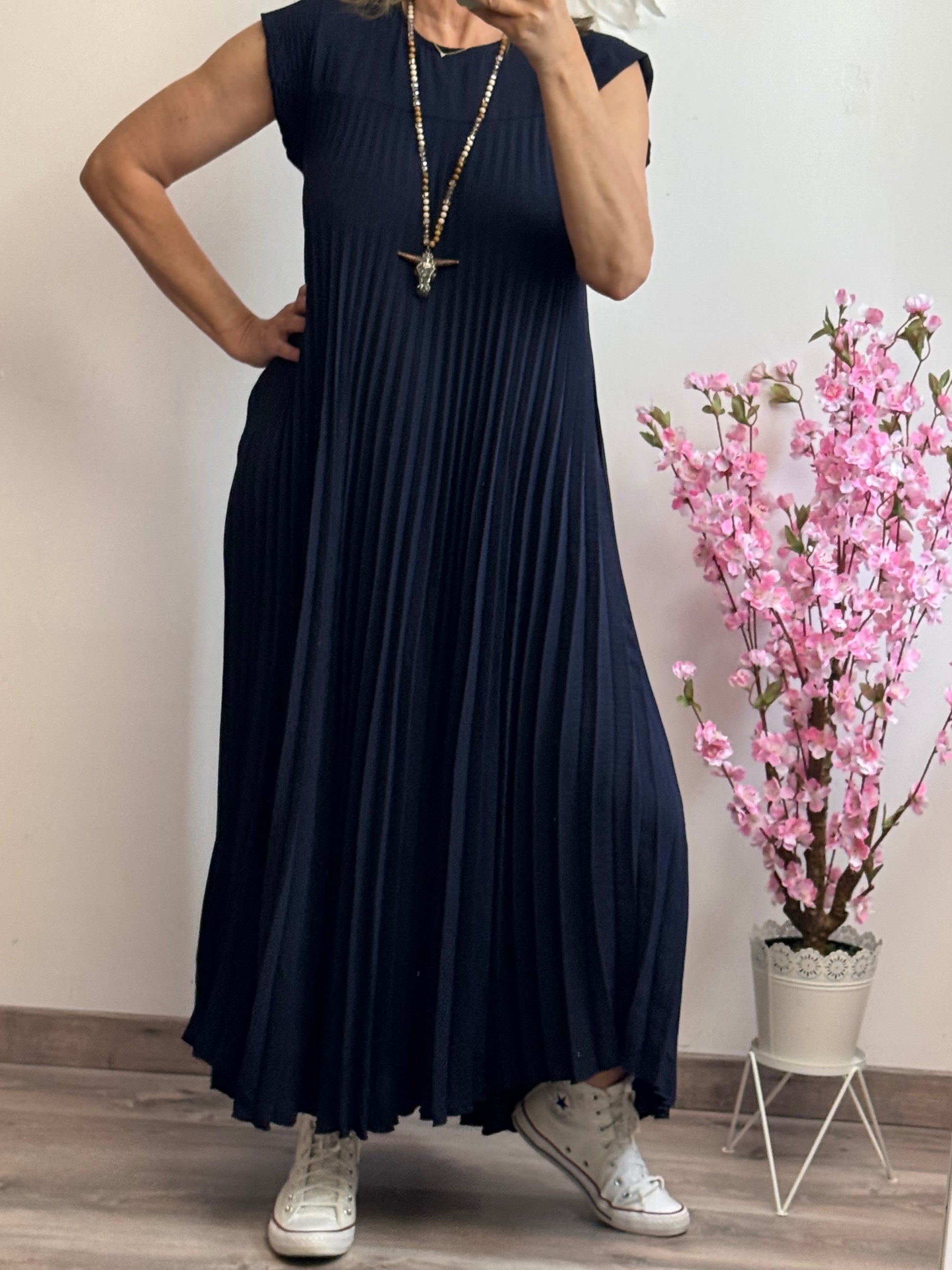 Robe longue plissée marine