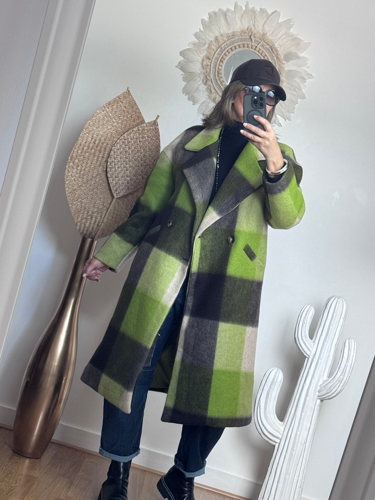 Manteau carreaux pistache