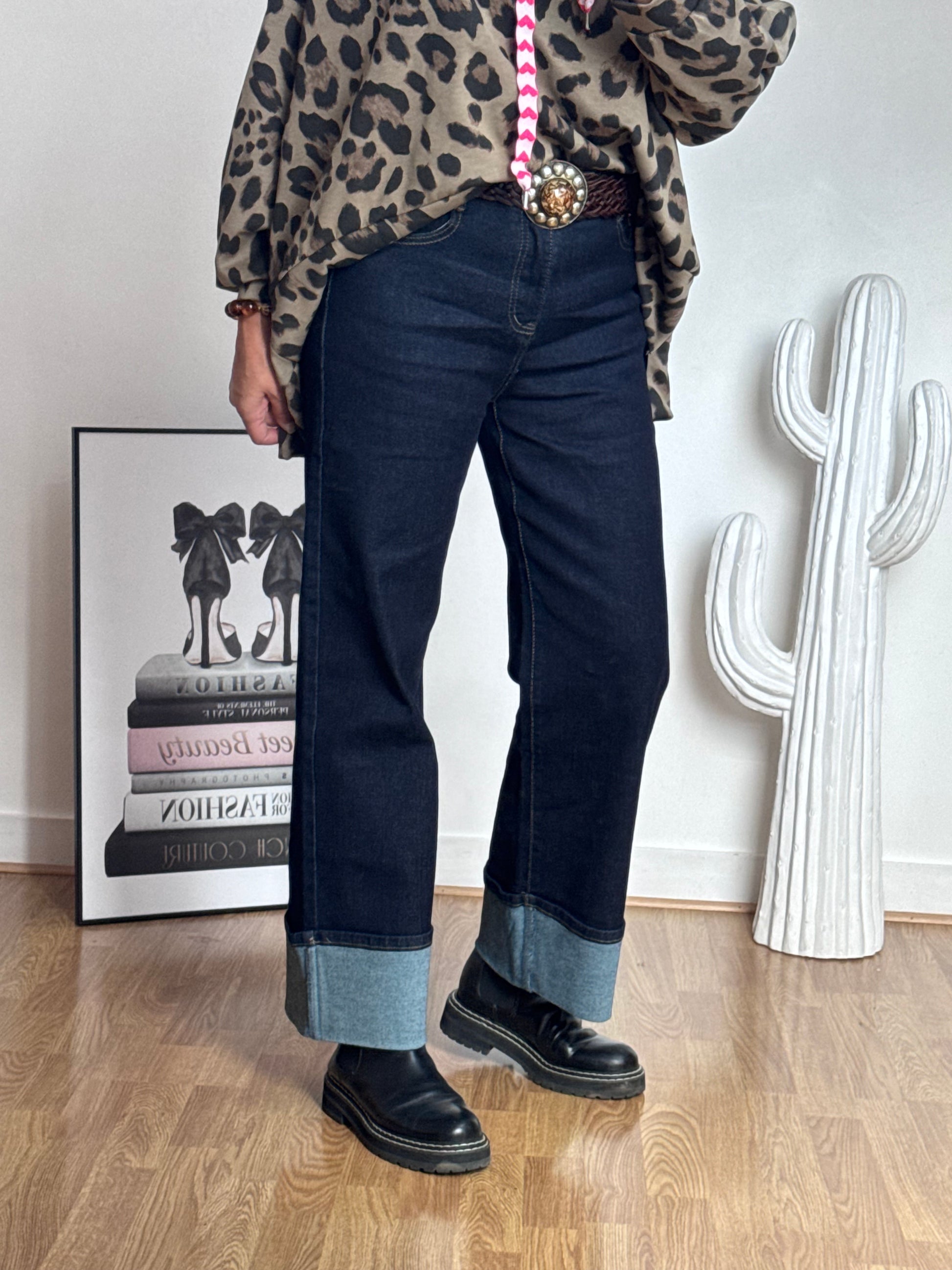 Jean revers wide leg bleu brut