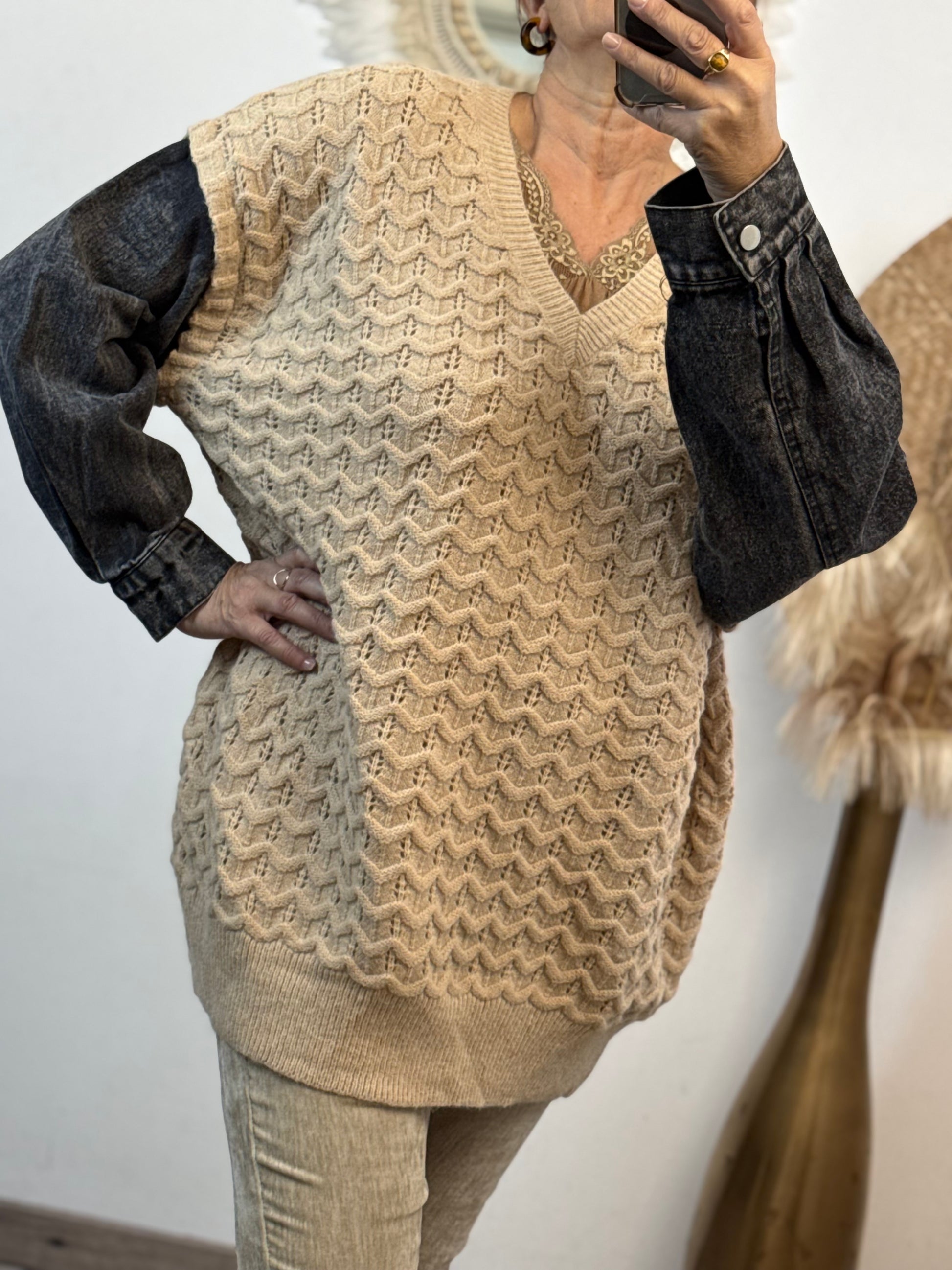 Pull beige manches jeans TU 44/50