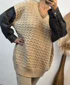 Pull beige manches jeans TU 44/50