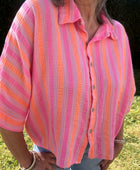 Chemise gaz de coton rayée rose