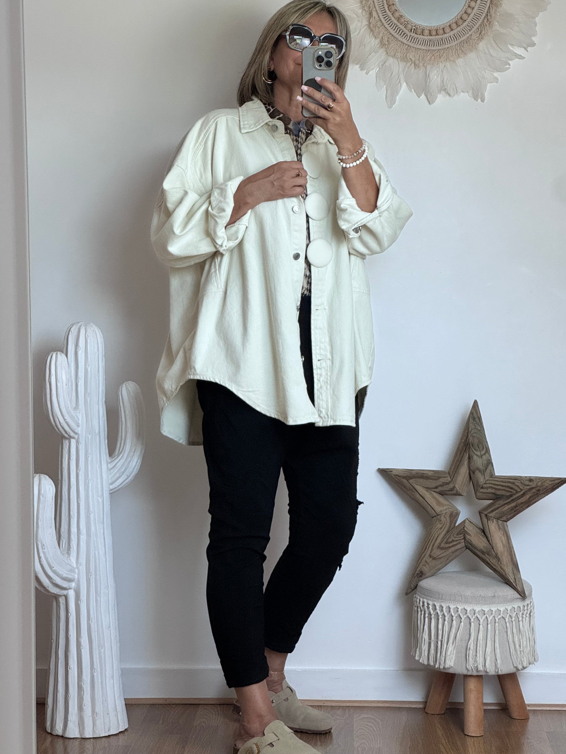 Veste jeans oversize crème