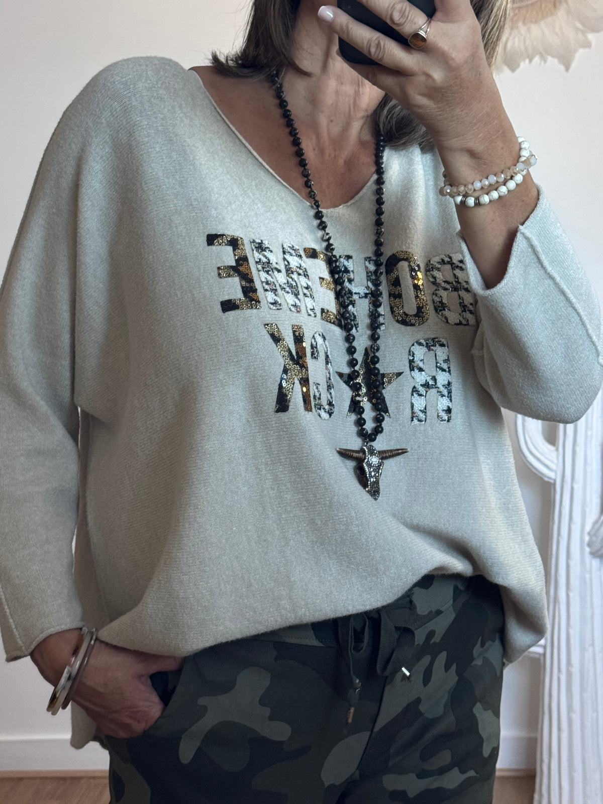 Pull bohème rock beige TU 42/50