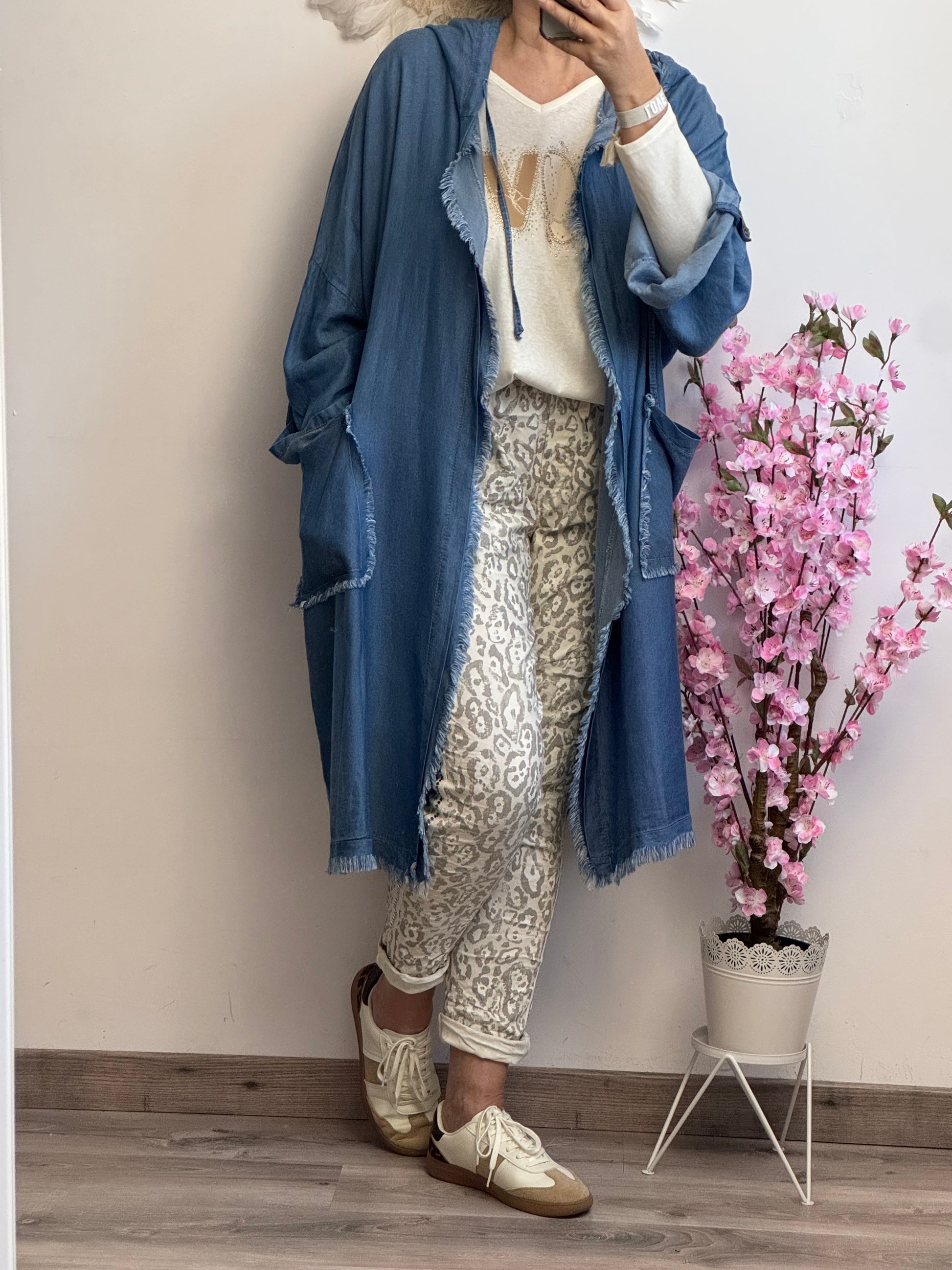 Veste longue casuel tencel bleue TU 44/50