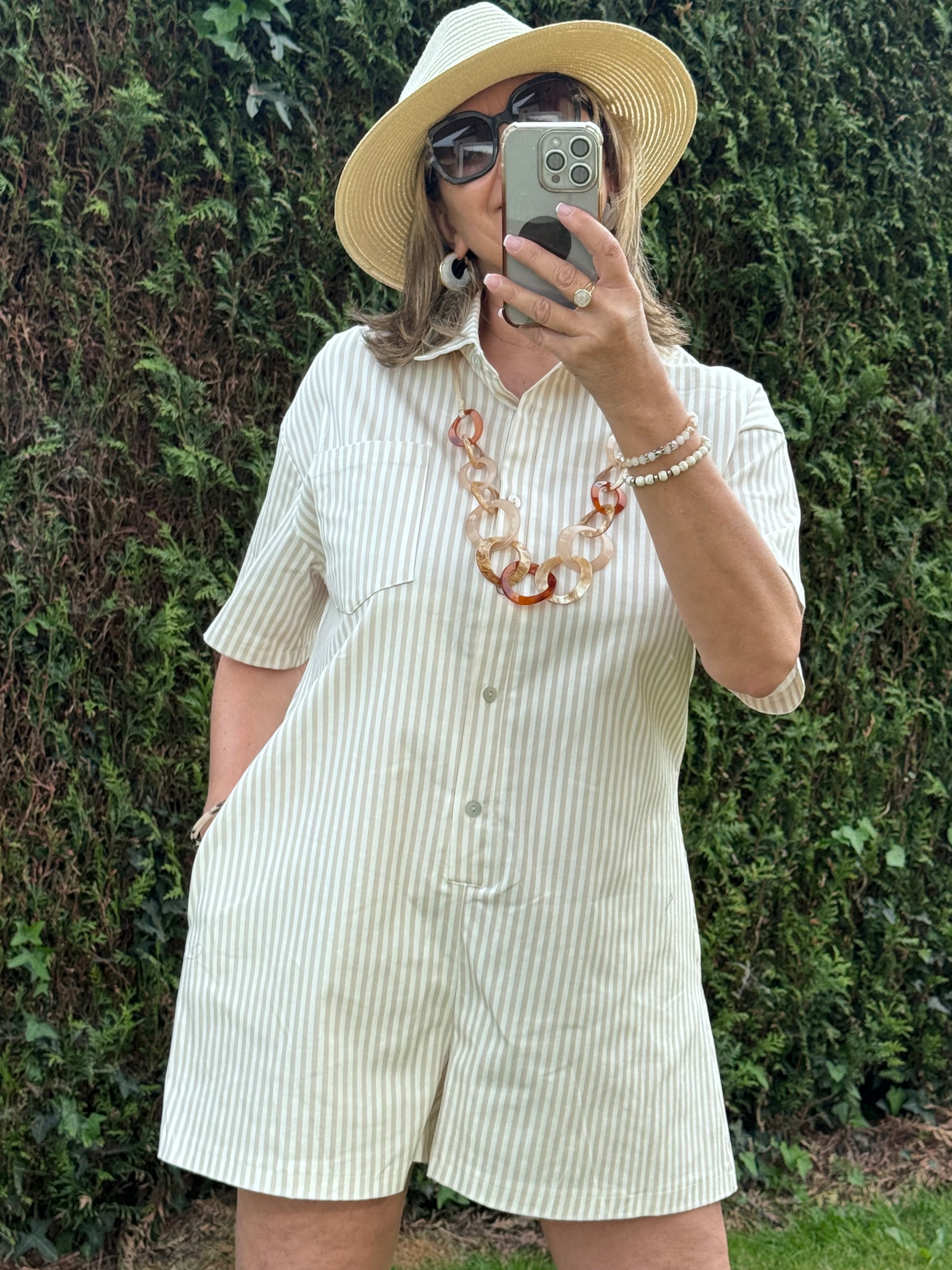 Combishort rayée beige