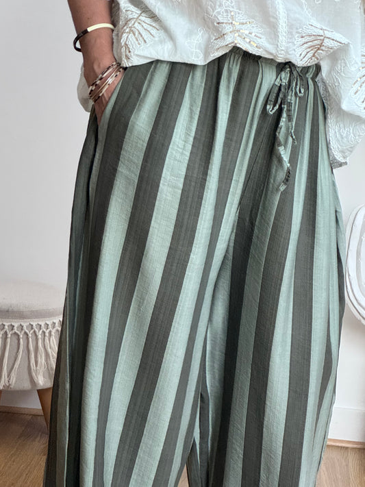 Pantalon Aladin rayé kaki joli forme TU 44/50