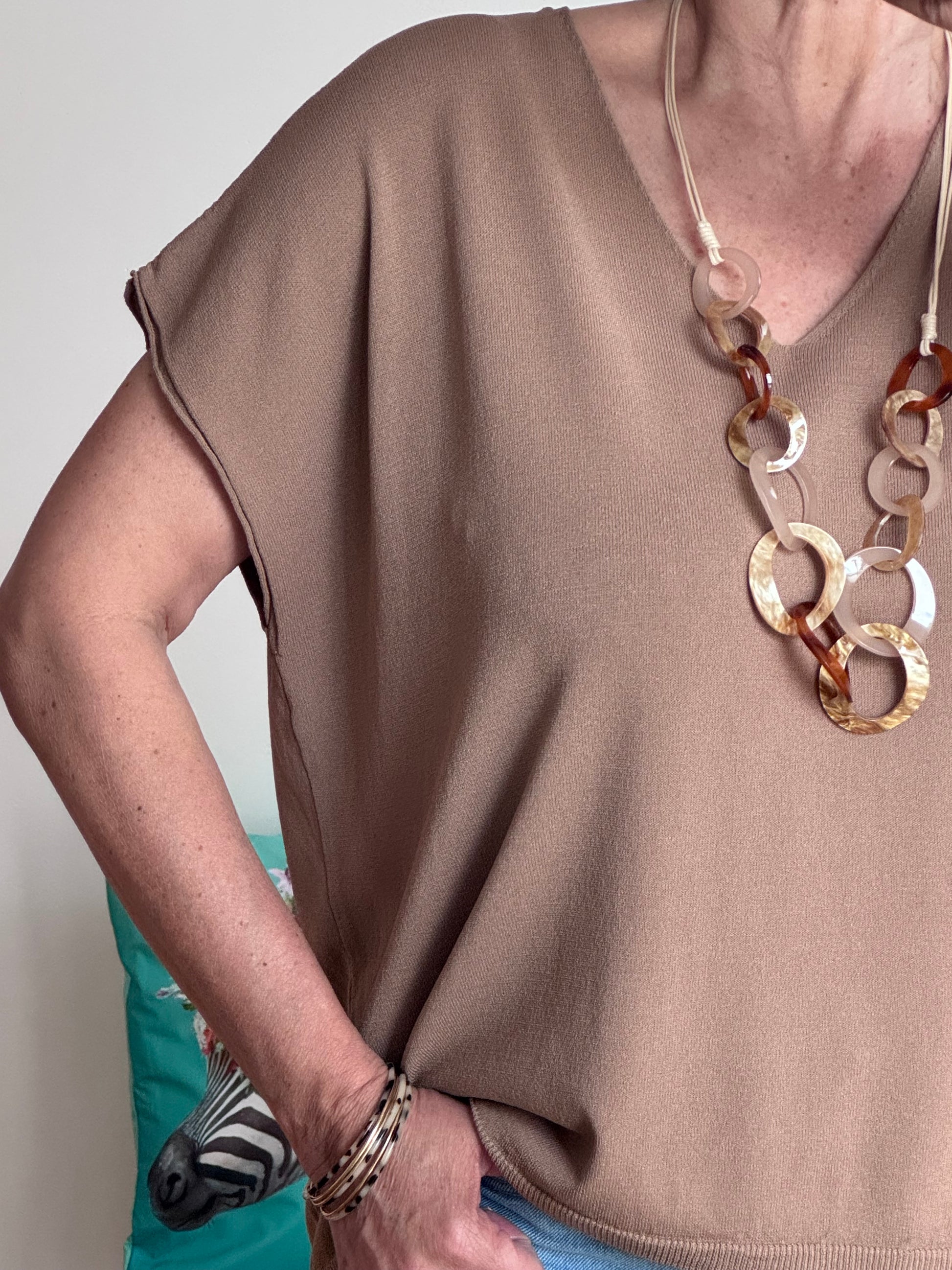 Teeshirt maille fine marron clair TU 36/46