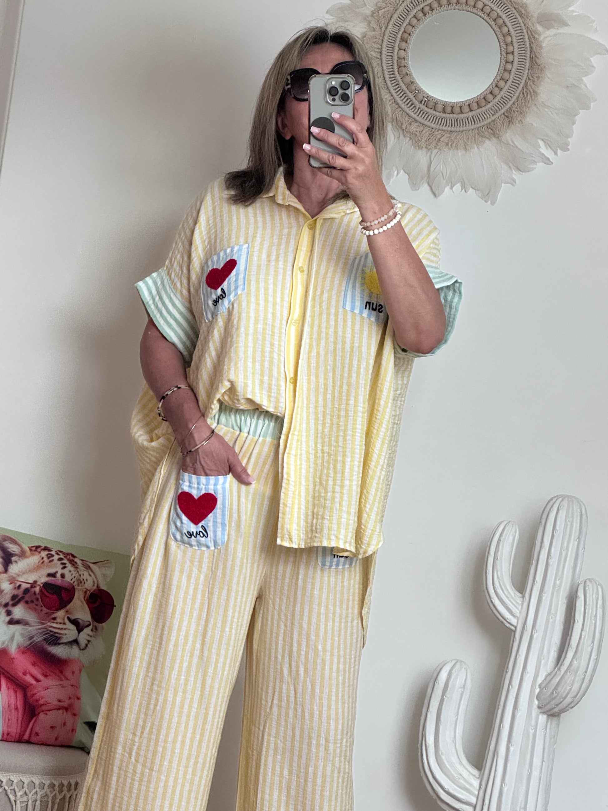Chemise oversize rayée jaune