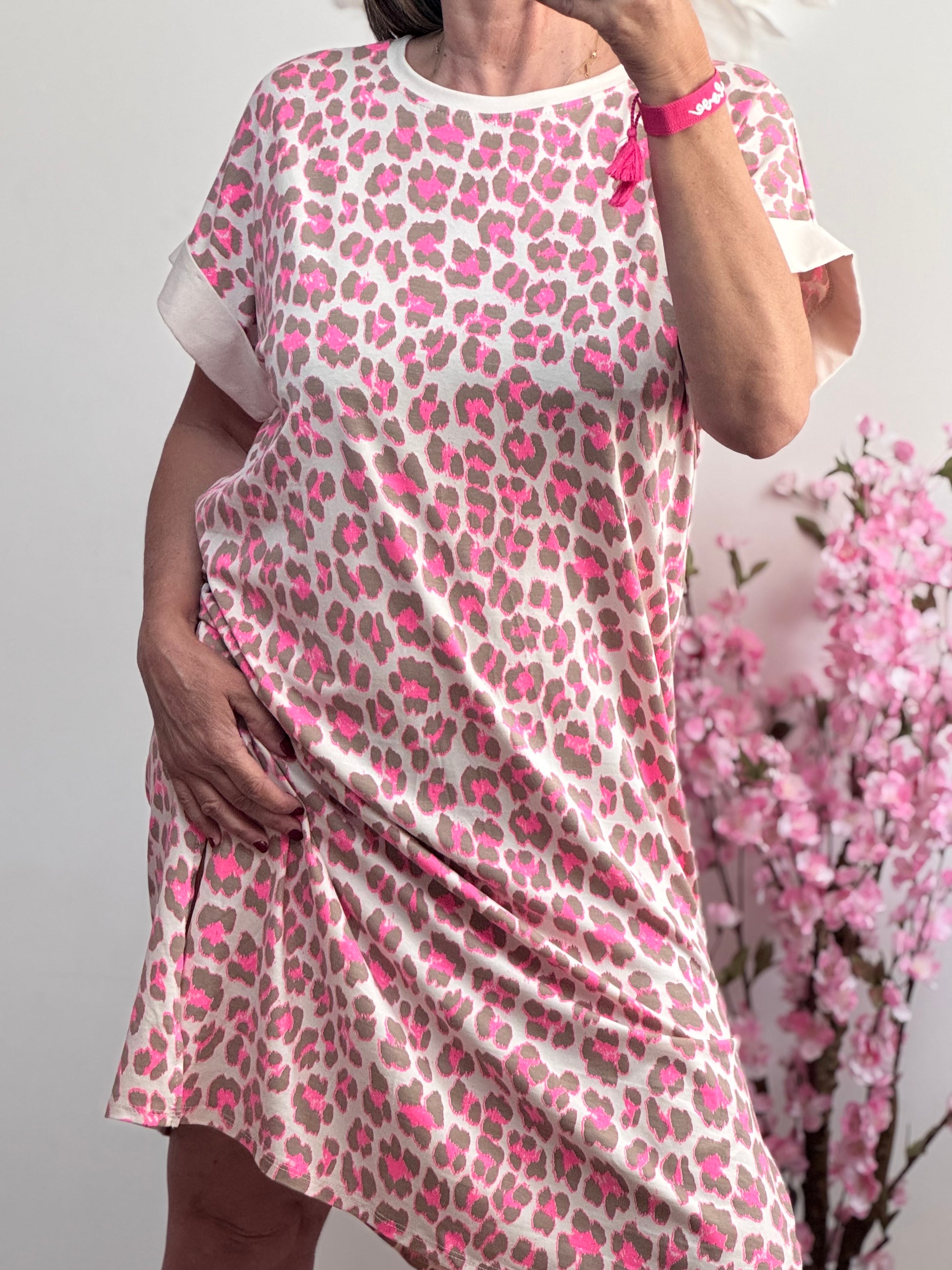 Robe teeshirt Léo rose et taupe