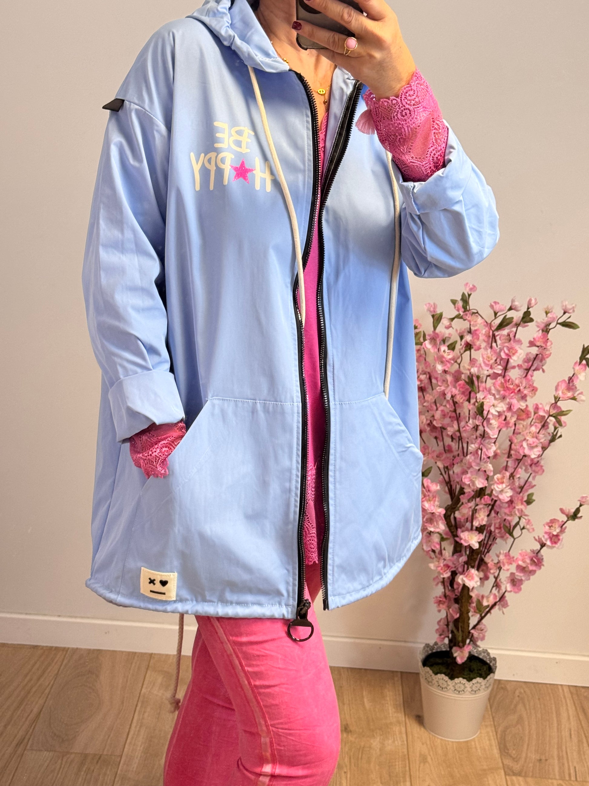 Veste coupe vent Be Happy bleu ciel