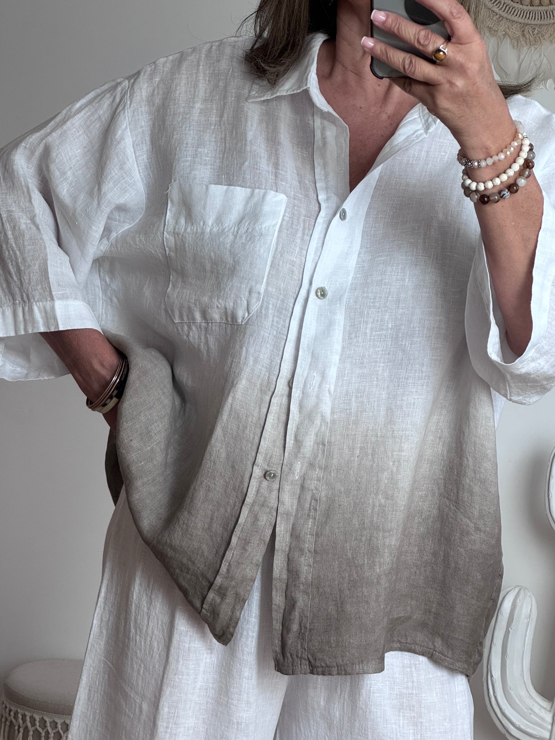 Chemise lin blanche/beige TU 38/48