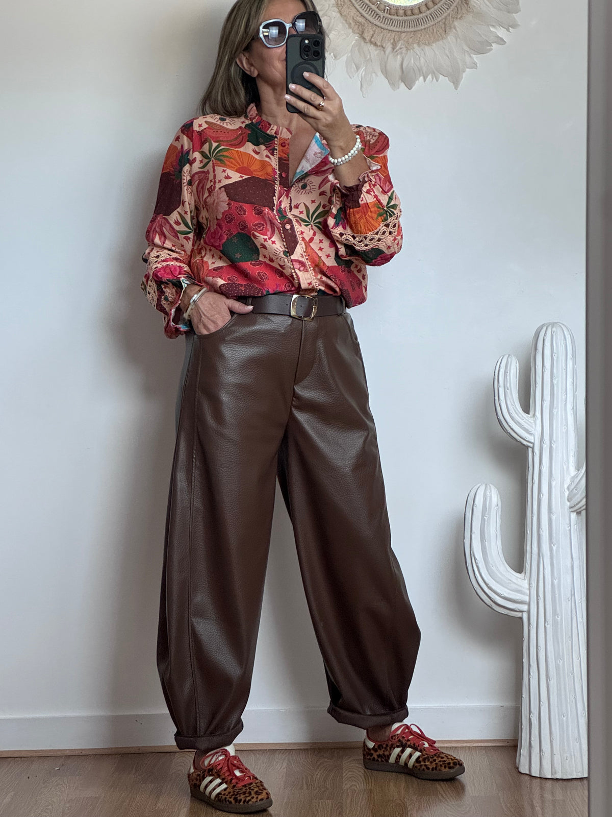Pantalon barrel similicuir marron TU 38/46