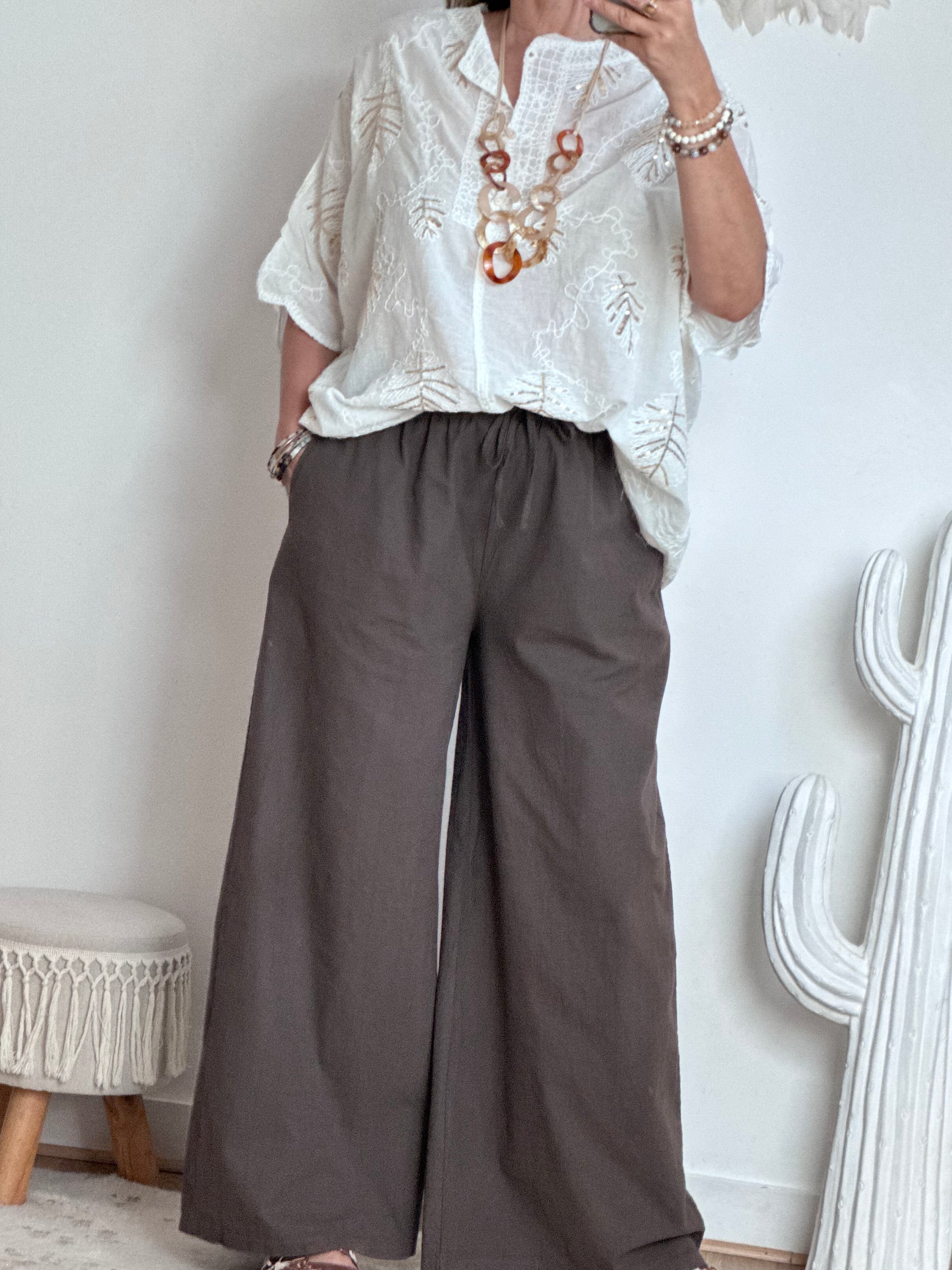Pantalon lin et coton marron TU 38/44