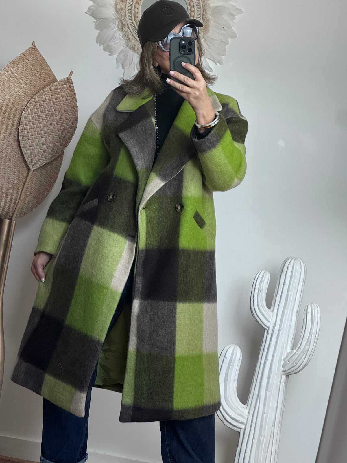 Manteau carreaux pistache