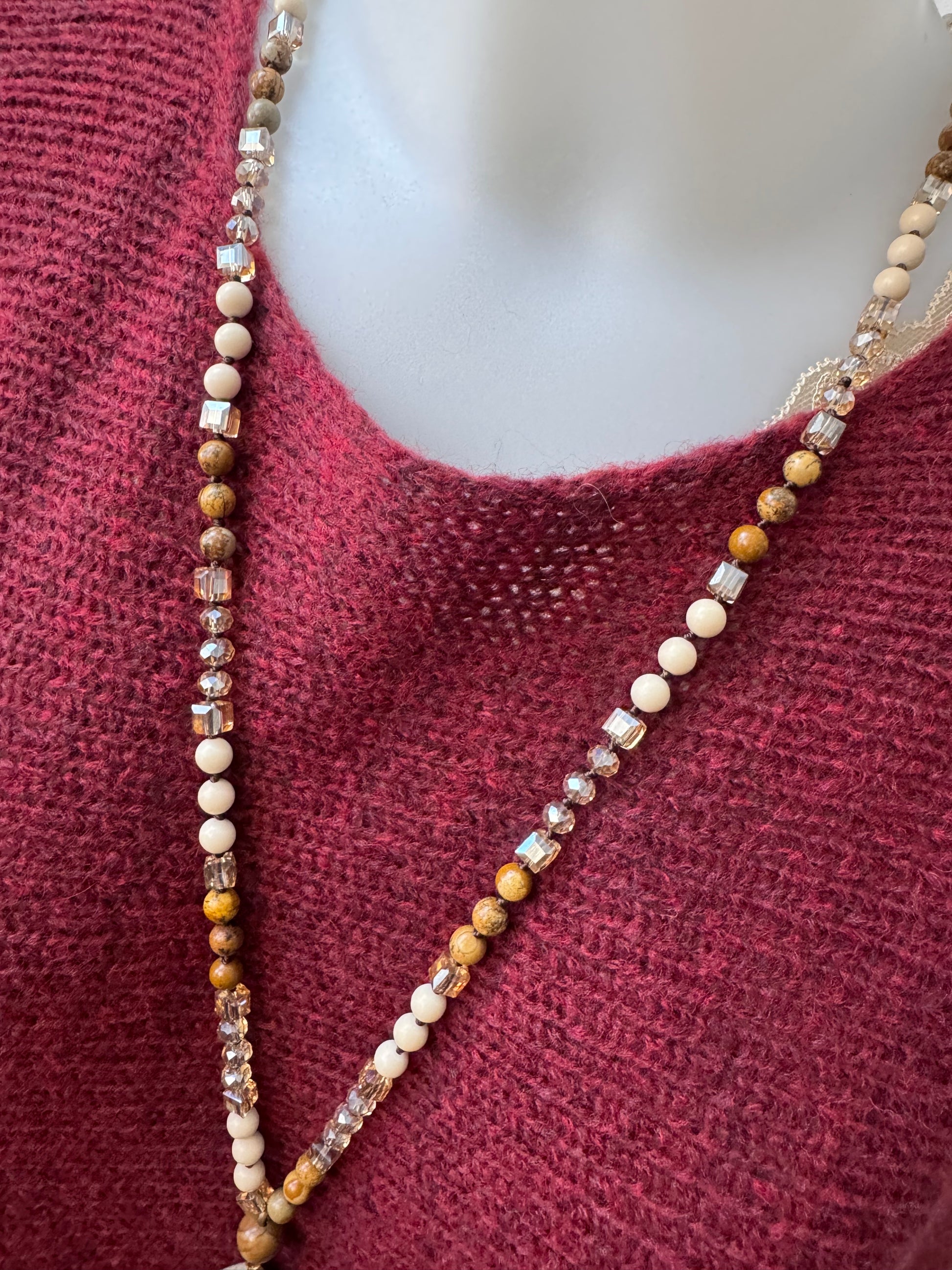 Pendentif pierre naturelle beige/grise