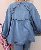 Blouse bohème bleu tencel  TU 44/50