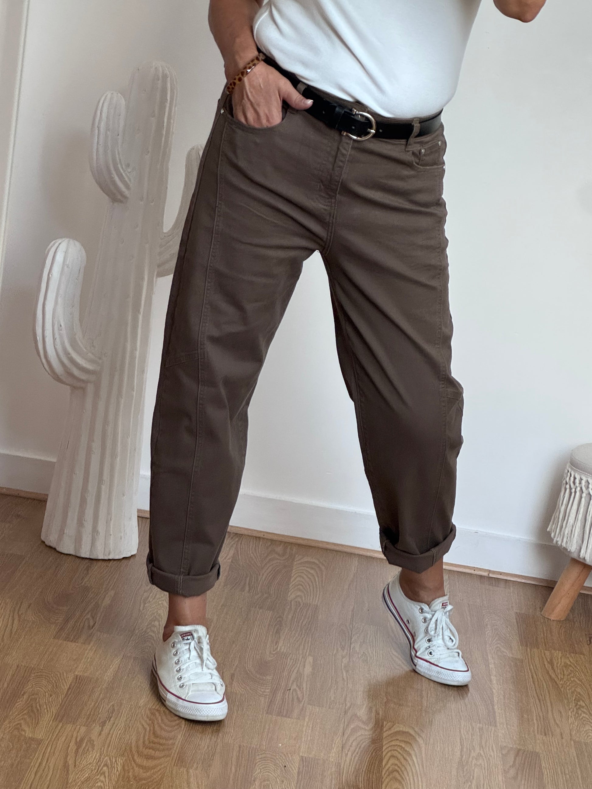 Jeans barrel taupe