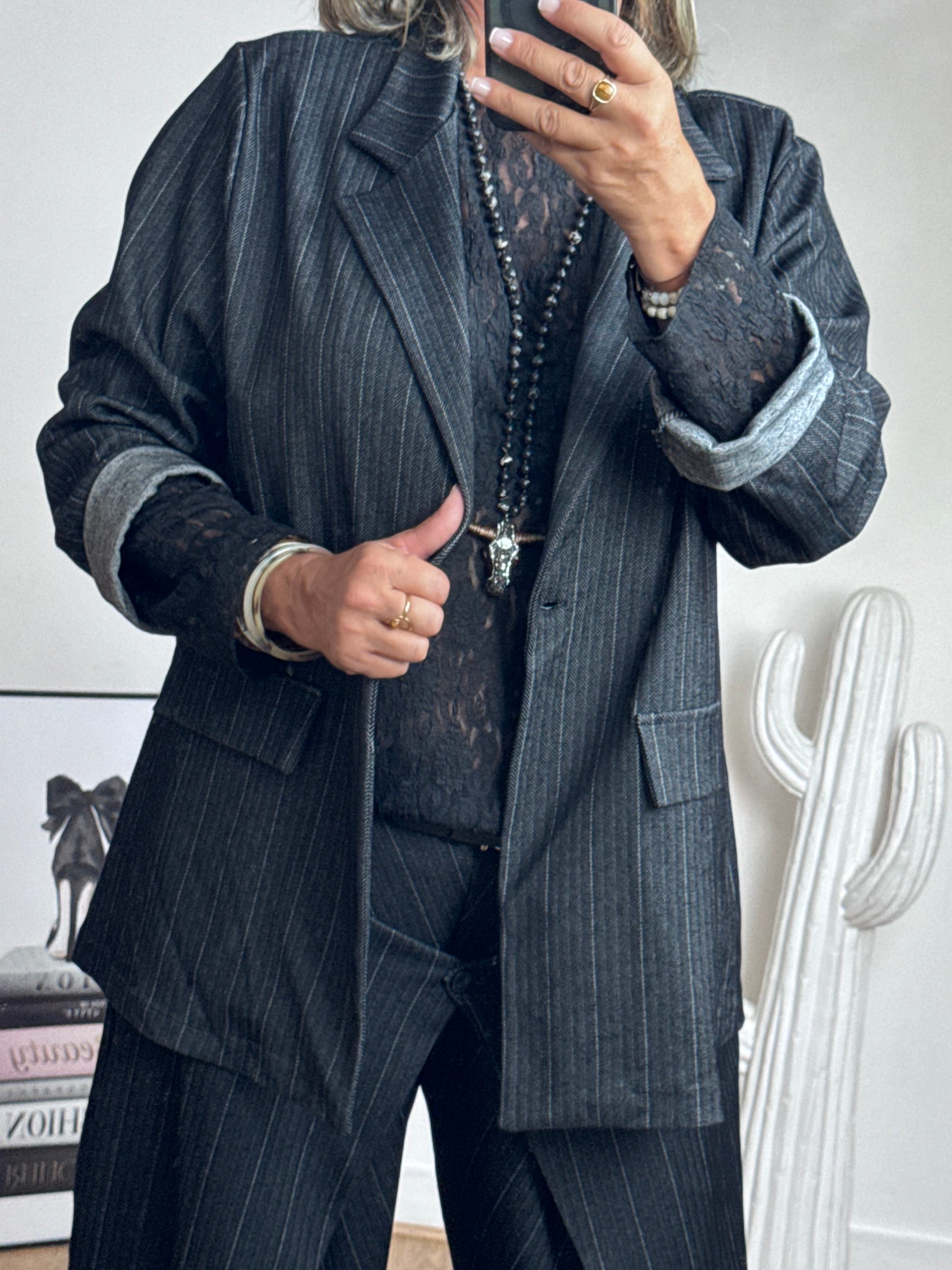 Veste blazer Alan noir fines rayures TU 40/48