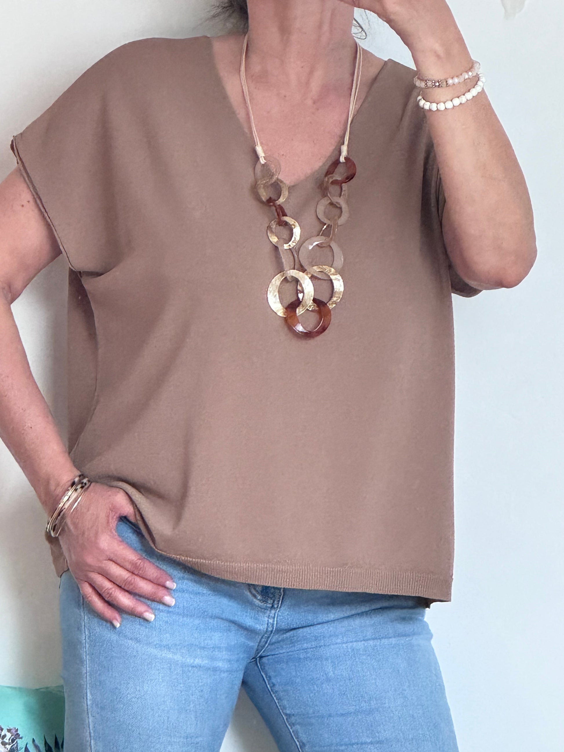 Teeshirt maille fine marron clair TU 36/46