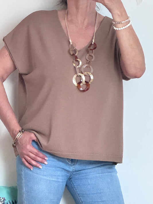 Teeshirt maille fine marron clair TU 36/46