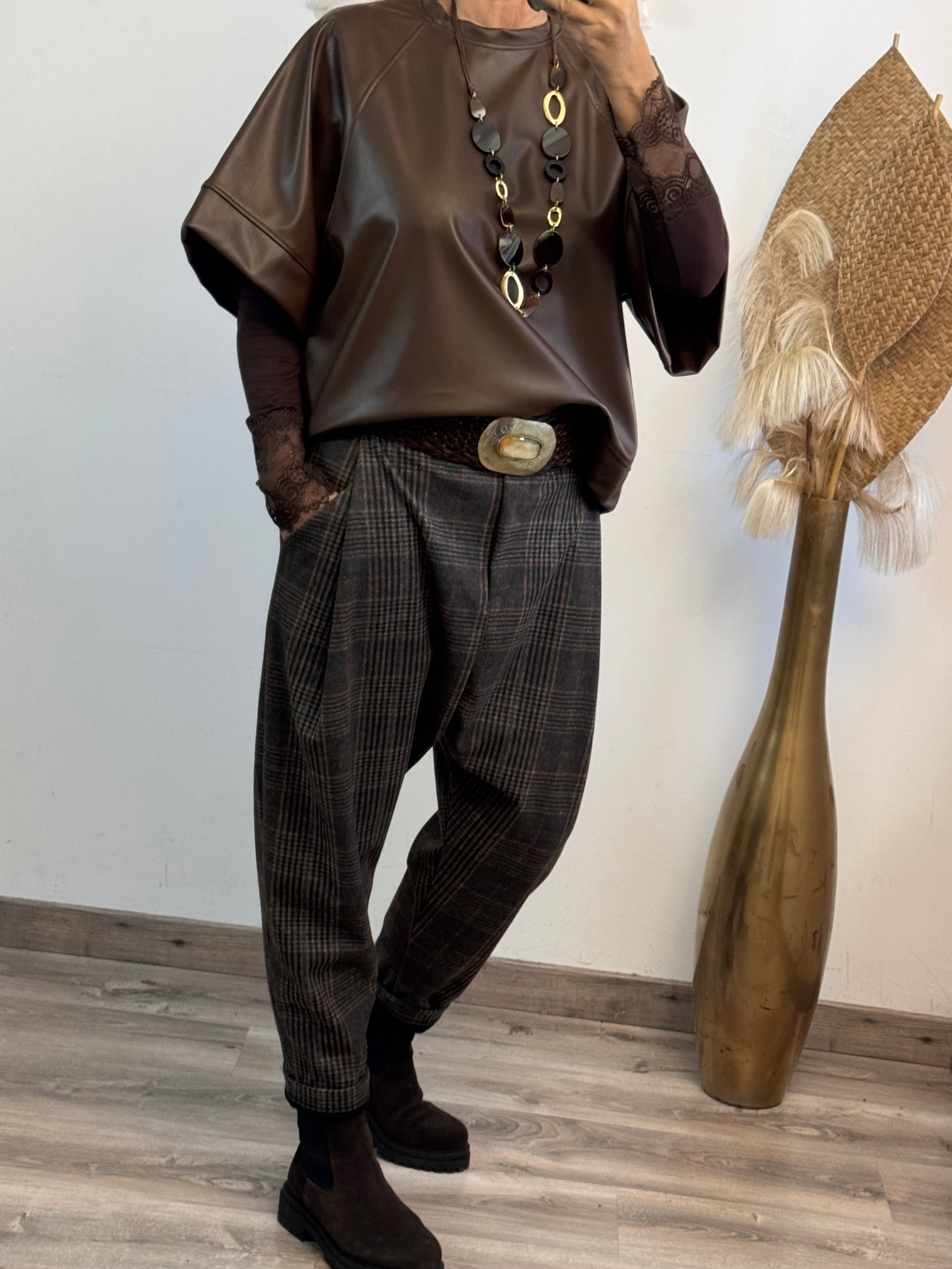 Haut similicuir marron