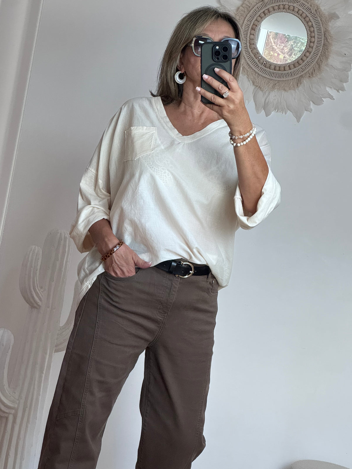 Teeshirt bi matière crème