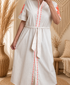 Robe rayures beige broderie